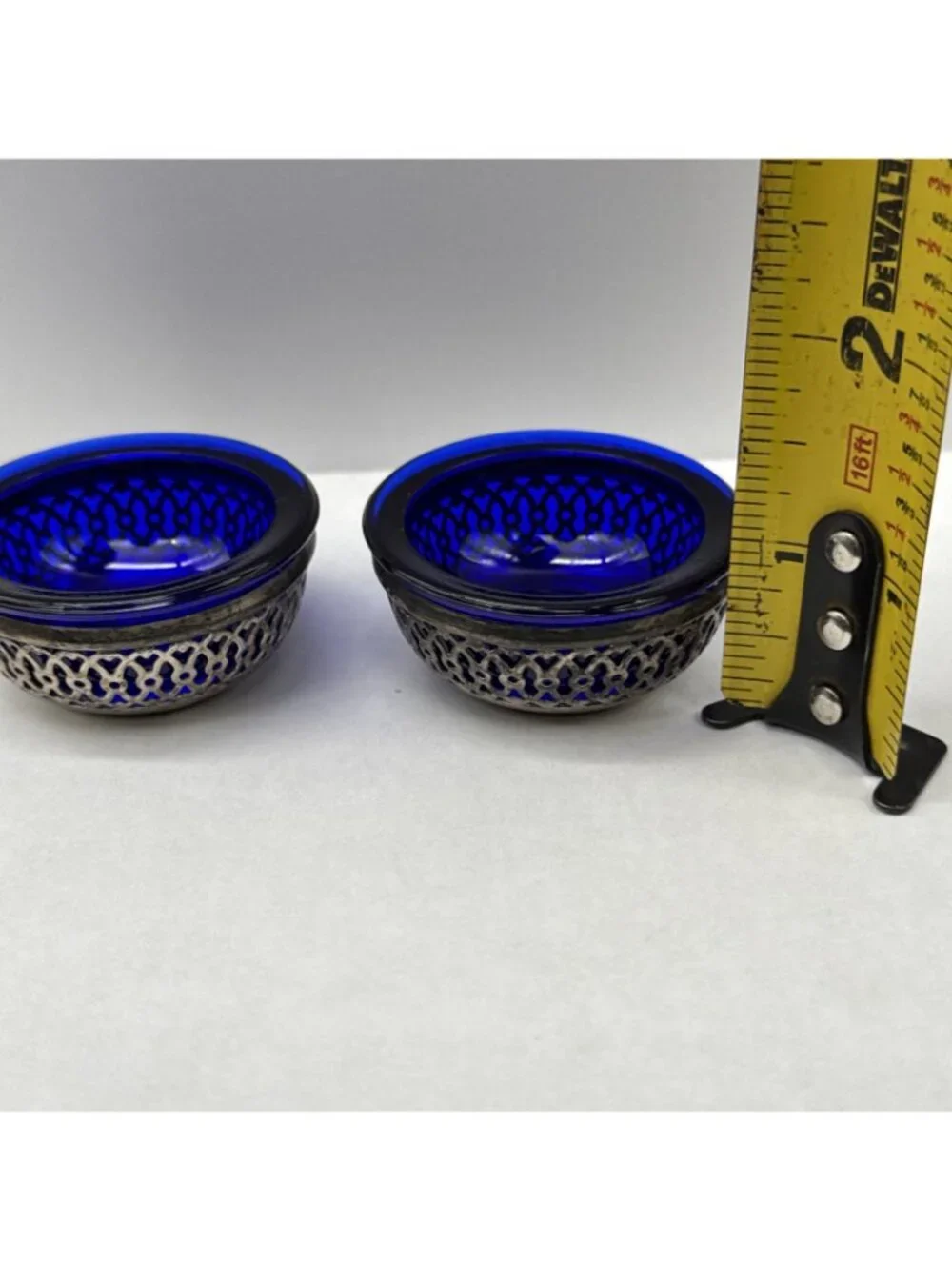 Set of 2 Antique Webster Sterling Silver Cobalt Open Salt Cellars American 2”